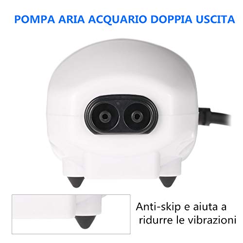Anself - Juego de Acuario Pecera - Bomba Doble Salida 3W+2X 2.5m 4mm Manguera de Tubo de oxígeno+2X Válvula de Parada+6X Ventosas+2X Piedra de Burbuja de Aire