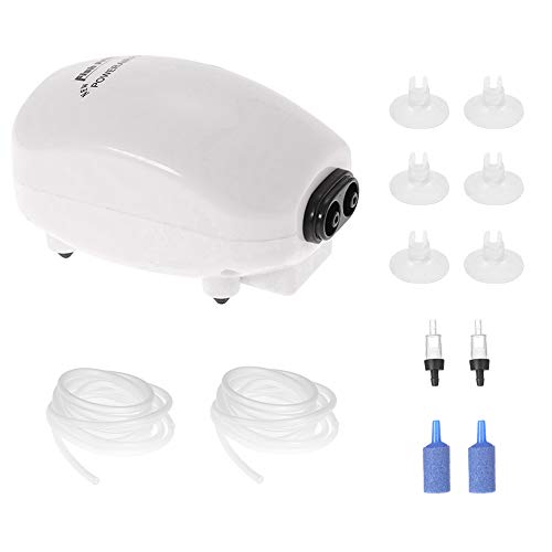Anself - Juego de Acuario Pecera - Bomba Doble Salida 3W+2X 2.5m 4mm Manguera de Tubo de oxígeno+2X Válvula de Parada+6X Ventosas+2X Piedra de Burbuja de Aire