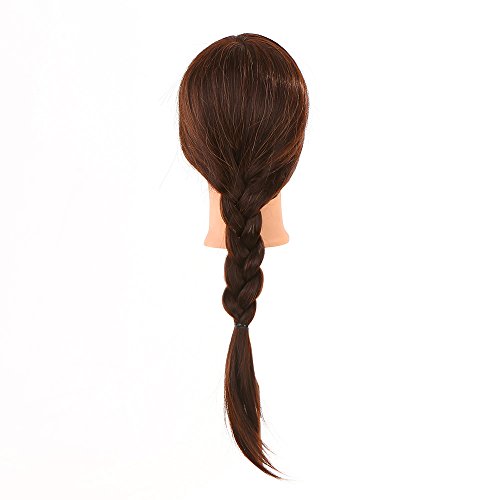 Anself Maniquí de cabeza para práctica de peluquerías,30% 61cm del pelo humano,color marrón oscuro(con soporte)