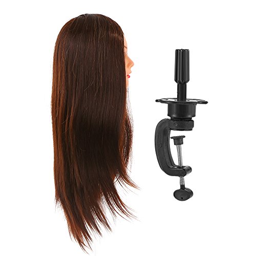 Anself Maniquí de cabeza para práctica de peluquerías,30% 61cm del pelo humano,color marrón oscuro(con soporte)