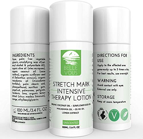 Antiestrias Crema - (100 ml) Organicos y Naturales Crema Estrias Embarazo - Reduzca las estrías y cicatrices de la cirugía, Embarazo y cicatrices queloides - Loción de terapia intensiva orgánica natural