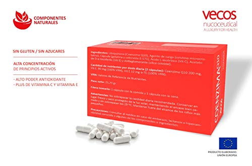 Antioxidante endógeno Vecos con coenzima Q10, vitamina C y vitamina E – Potencia el rendimiento físico – 60 cápsulas