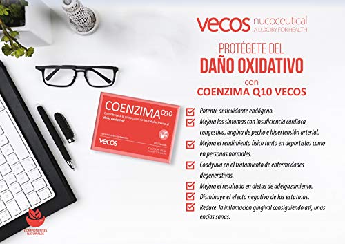 Antioxidante endógeno Vecos con coenzima Q10, vitamina C y vitamina E – Potencia el rendimiento físico – 60 cápsulas