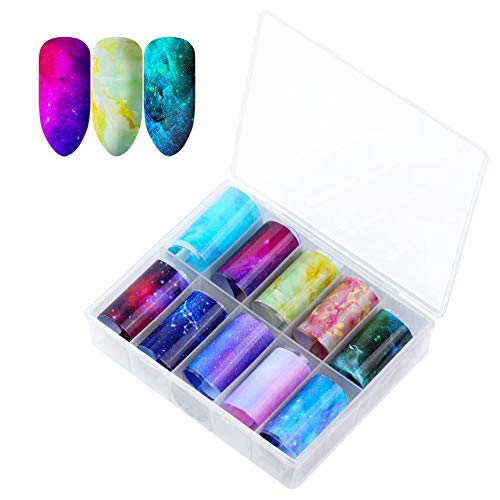 Anyasen 30 rollos Nail Art Foil Nail Art Foil Sticker Holográfico Nail Stickers Tips Wraps Transfer Decals Foil Transfer Sticker Glitters Kit de decoración para manicura Acrílico DIY Decoración 4cm