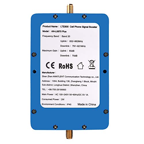 ANYCALL Amplificador 4g 800MHz Band 20 Soporte 4G LTE Datos Coverage Repetidor Señal Celular Teléfono Móvil para EI Hogar y la Oficina