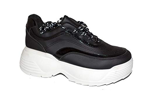 Anyovi Deportivo Casual Negro, Suela Goma Antideslizante Blanca,con Cordones - Mujer Talla: 38 Color: Negro