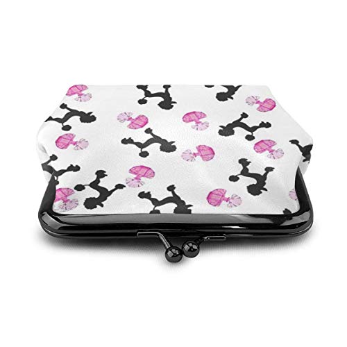 AOOEDM Girly Pink Perfume Bottle and Poodle PU Leather Exquisita Hebilla Monederos Vintage Pouch Classic Kiss-Lock Monedero Monedero Carteras Regalo