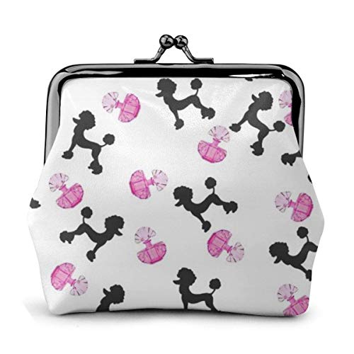 AOOEDM Girly Pink Perfume Bottle and Poodle PU Leather Exquisita Hebilla Monederos Vintage Pouch Classic Kiss-Lock Monedero Monedero Carteras Regalo