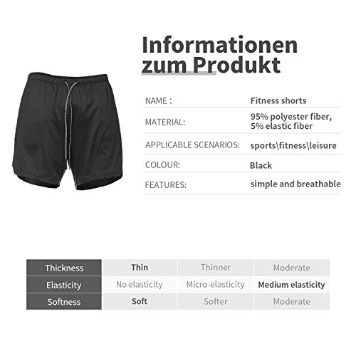 Aotlet Pantalones Cortos Deportivos para Hombre,2 en 1 Pantalón Corto Deportivo Secado Rápido Shorts Pants para Tenis Running Fitness Gimnasio Gym Atletismo Verano Nadar,Negro,M-3XL
