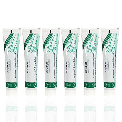 ápeiron auromere hierbas dientes Crema (6 x 75 ml), muy potente, hierbas sabor, apenas aufschäumend, Bio Pasta de dientes, Vegano), libre de fluoruro, natural Maquillaje