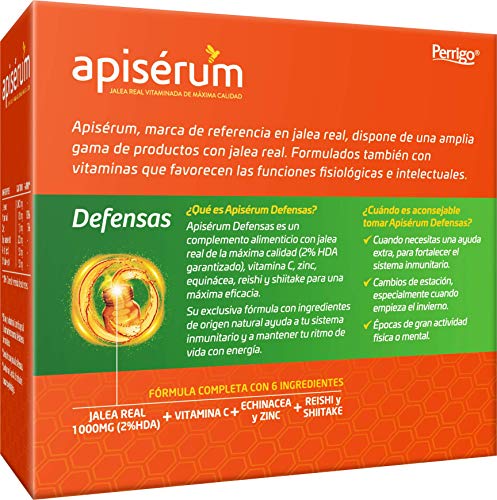 Apisérum Defensas Viales bebibles - Jalea Real con Vitamina C, Reishi y Shitake – Mantiene y refuerza las defensas- Tratamiento para 18 días