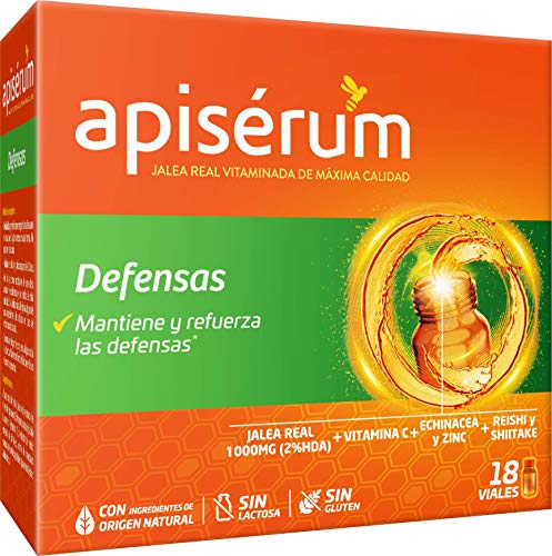 Apisérum Defensas Viales bebibles - Jalea Real con Vitamina C, Reishi y Shitake – Mantiene y refuerza las defensas- Tratamiento para 18 días