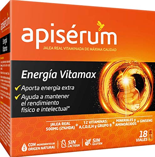 Apisérum Vitamax Viales Bebibles- Aporte de Energía Extra y Vitalidad Favorece el rendimiento físico e intelectual Con Jalea Real, Vitaminas, Minerales, Aminoácidos, Ginseng, Tratamiento para 18 días