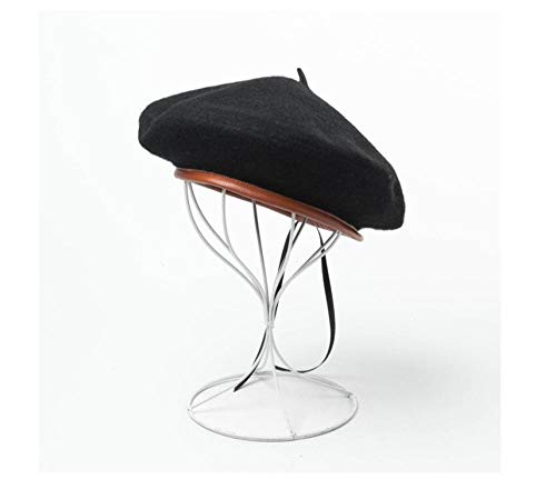 AQWESP Punto Sombrero de Gorro de Algodón caduca Amarillo PU Cuero Ribete Boina Pintor Sombrero Damas Encaje Gorra