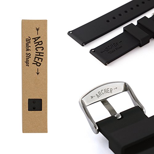 Archer Watch Straps | Repuesto de Correa Reloj de Silicona para Hombre y Mujer, Caucho Fácil de Abrochar para Relojes y Smartwatch | Negro, 22mm