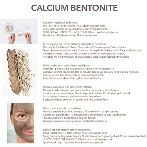 ARCILLA DE CALCIO BENTONITA - 454g - de NATURE'S INTERVENTION- GRADO COSMÉTICO - Combate el acné, los puntos negros | Reduce granos, imperfecciones y poros | Superfino <100 micrón, alta pureza, PH6