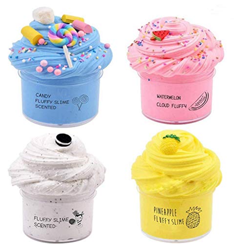 Arcilla Seca al Aire,4 Pack Butter Slime Kit, with Yellow Color Pineapple Slime, Pink Watermelon Slime, Coffee Slime, Blue Candy Slime and White Slime