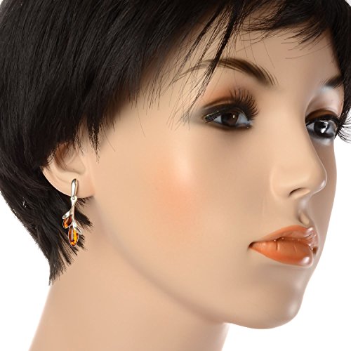 Aretes de plata esterlina y ámbar de miel báltica"Alicia"