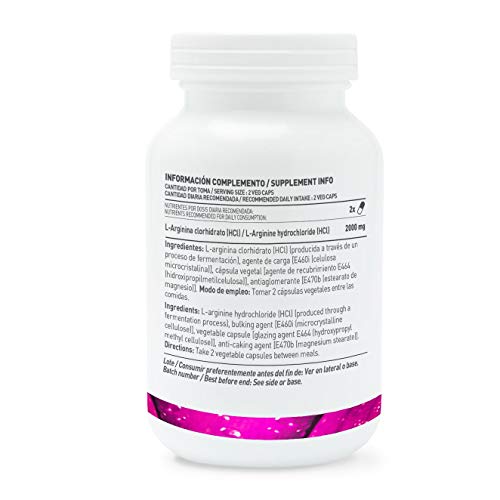 Arginina 1000mg de HSN | Óxido Nítrico, Mejora el Rendimiento Deportivo, Vasodilatador, Potencia la Calidad de Relaciones Sexuales | Vegano, Sin Gluten, Sin Lactosa, 120 Cápsulas Vegetales