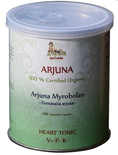 Arjuna (Terminalia Arjuna) en cápsulas vegetales 108 Vcaps (500 mg), Certificado ecológico por LACON GmbH en Europa, Estimula la circulación sanguínea, 100% Vegano