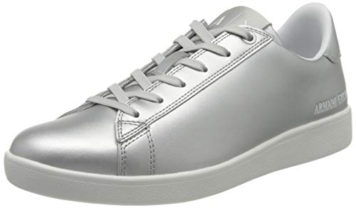 Armani Exchange Box Sole Sneakers, Zapatillas para Mujer, Plateado (Silver 00077), 37 EU