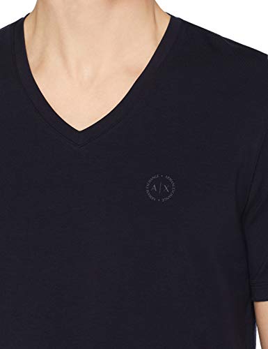 Armani Exchange Circle Logo V-Neck Camiseta, Azul (Navy 1510), Small para Hombre