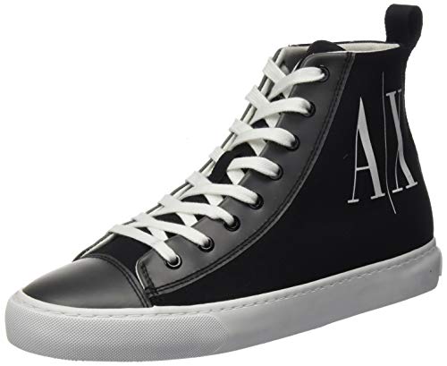 Armani Exchange High Top Cotton Sneakers, Zapatillas Altas para Mujer, Negro (Black+White Logo 00002), 37 EU