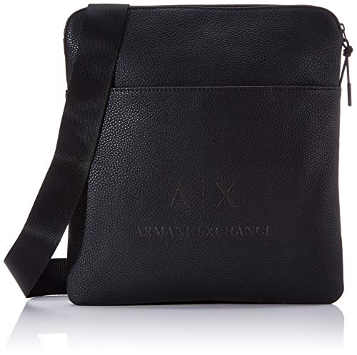 Armani Exchange - Medium Flat Crossbody Bag, Bolso bandolera Hombre, Negro (Black/Gun Metal), 29x2x27 cm (B x H T)
