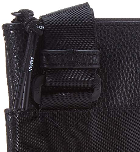 Armani Exchange - Small Flat Crossbody Bag, Bolso bandolera Hombre, Negro (Black/Gun Metal), 22.5x2x21 cm (B x H T)