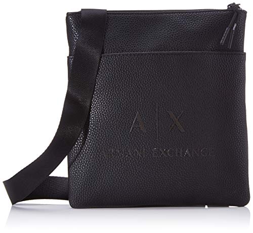 Armani Exchange - Small Flat Crossbody Bag, Bolso bandolera Hombre, Negro (Black/Gun Metal), 22.5x2x21 cm (B x H T)