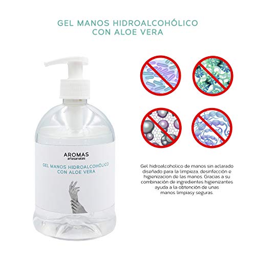 Aromas Artesanales - Gel de Manos Hidroalcoholico | Con Aloe Vera | Sin Aclarado 500 ml | Desinfectante de manos con Alcohol | Fabricado en España