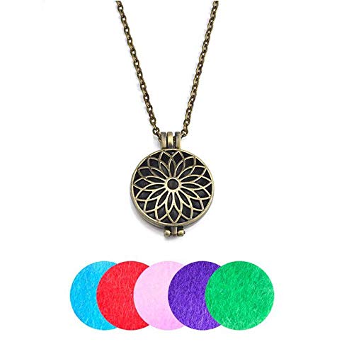 Aromaterapia Difusor De Aceite Collar Difusor De Aceite Esencial Con Colgante De Aromaterapia De Bronce Antiguo De 1 Pieza Para Regalo Con Almohadillas De Fieltro Y Chian Gratis-A