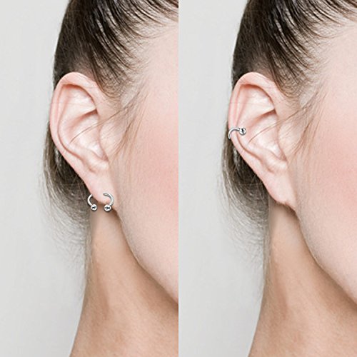 Aroncent Pendientes de Aro de Acero Inoxidable Quirúrgico con Bola para Hueso Oído Nariz Aretes para Oreja de Moda Joyería de Cuerpo para Hombre Mujer Unisex 6-8PCS (Negro)