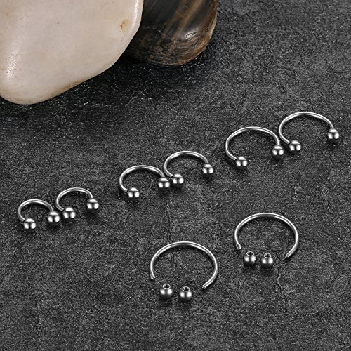 Aroncent Pendientes de Aro de Acero Inoxidable Quirúrgico con Bola para Hueso Oído Nariz Aretes para Oreja de Moda Joyería de Cuerpo para Hombre Mujer Unisex 6-8PCS (Negro)