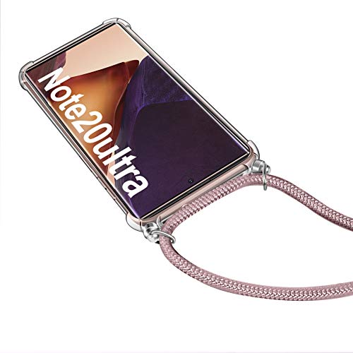AROYI Funda con Cuerda para Samsung Galaxy Note 20 Ultra, Carcasa Transparente TPU Silicona Case con Colgante Ajustable Correa de Cordón para Samsung Galaxy Note 20 Ultra Oro Rosa