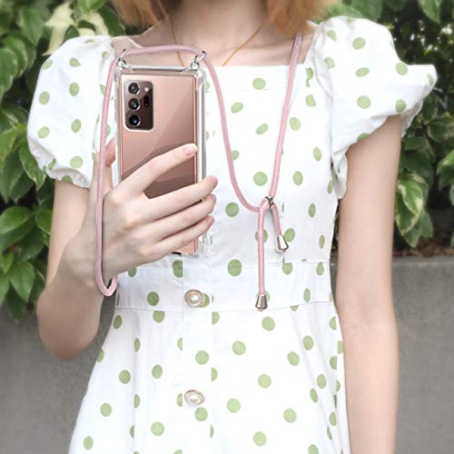 AROYI Funda con Cuerda para Samsung Galaxy Note 20 Ultra, Carcasa Transparente TPU Silicona Case con Colgante Ajustable Correa de Cordón para Samsung Galaxy Note 20 Ultra Oro Rosa