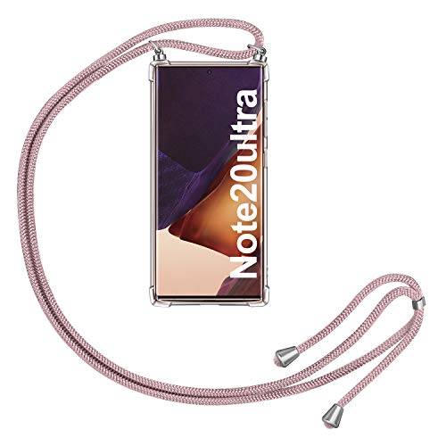 AROYI Funda con Cuerda para Samsung Galaxy Note 20 Ultra, Carcasa Transparente TPU Silicona Case con Colgante Ajustable Correa de Cordón para Samsung Galaxy Note 20 Ultra Oro Rosa