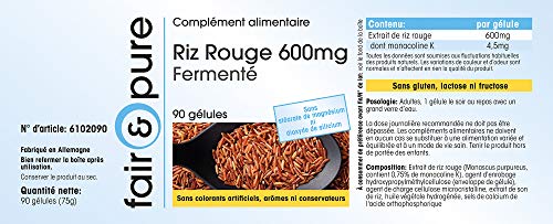 Arroz rojo 600mg - Levadura de Arroz Rojo fermentado - Monacolina K 4,5mg - Vegano - Alta pureza - 90 Cápsulas