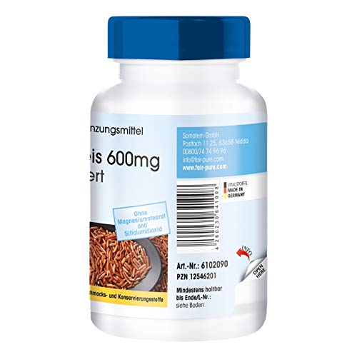 Arroz rojo 600mg - Levadura de Arroz Rojo fermentado - Monacolina K 4,5mg - Vegano - Alta pureza - 90 Cápsulas