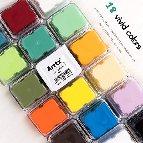 Arrtx Gouache Pintura Set, 18 colores x 30ml Diseño único de taza de gelatina con estuche portátil paleta, perfecto para pintura acrílica, graffiti y más, ideal para estudiantes, artistas (Primavera)