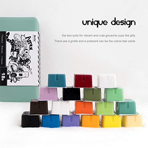 Arrtx Gouache Pintura Set, 18 colores x 30ml Diseño único de taza de gelatina con estuche portátil paleta, perfecto para pintura acrílica, graffiti y más, ideal para estudiantes, artistas (Primavera)
