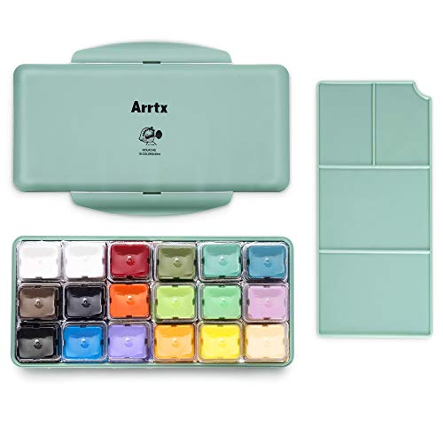 Arrtx Gouache Pintura Set, 18 colores x 30ml Diseño único de taza de gelatina con estuche portátil paleta, perfecto para pintura acrílica, graffiti y más, ideal para estudiantes, artistas (Primavera)