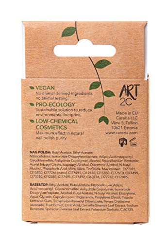 Art 2C - Esmalte de uñas puro con fórmula 85 % ecológica y vegana, paquete de 2 productos: 1 base/acabado y 1 esmalte en tono pastel, 2 x 9 ml