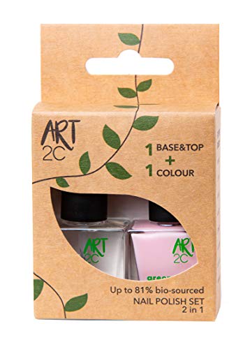 Art 2C - Esmalte de uñas puro con fórmula 85 % ecológica y vegana, paquete de 2 productos: 1 base/acabado y 1 esmalte en tono pastel, 2 x 9 ml