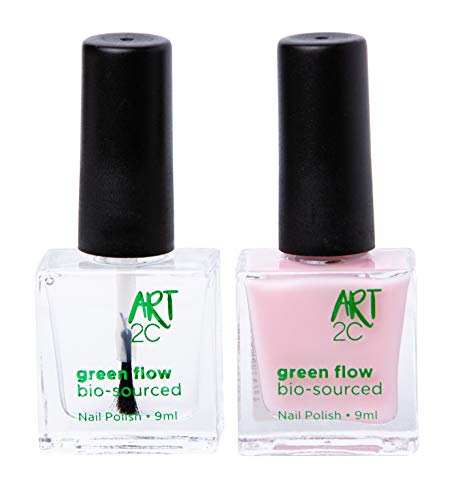 Art 2C - Esmalte de uñas puro con fórmula 85 % ecológica y vegana, paquete de 2 productos: 1 base/acabado y 1 esmalte en tono pastel, 2 x 9 ml