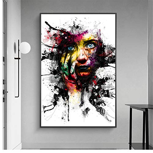 Arte de la pared de la lona Arte abstracto de la pintada Girs Cara Pinturas de la lona en la pared Carteles del arte Imágenes del arte para el hogar Decorativo 11.8 "x17.7" (30x45cm) Sin marco