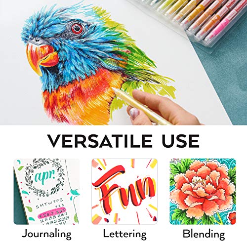 Arteza TwiMarker Rotuladores lettering de doble punta | Set de 48 colores | Rotuladores punta pincel y punta fina de 0,4 mm