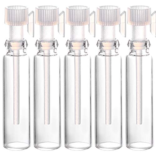 Artibetter 100 Piezas de Viales de Muestra de Perfume de Vidrio de 1 Ml con Tapas Transparentes Mini Botellas de Perfume Vacías Contenedores de Maquillaje Portátiles para Aceite Esencial de