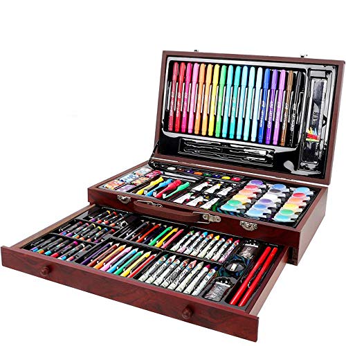 ARTOYS Set de Pintura Niños,123 Piezas Caja de Madera con Set artístico,lápices de Colores,Marcadores,Pintura Acrílica,Acuarelas,Pasteles,Regalos Niños para Navidad,año Nuevo,cumpleaños,Colegio