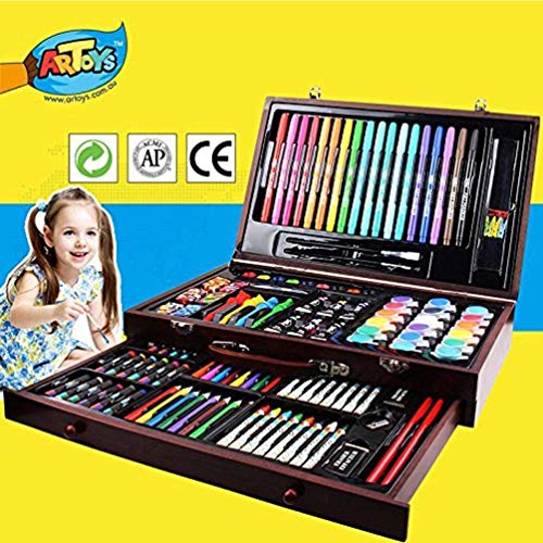 ARTOYS Set de Pintura Niños,123 Piezas Caja de Madera con Set artístico,lápices de Colores,Marcadores,Pintura Acrílica,Acuarelas,Pasteles,Regalos Niños para Navidad,año Nuevo,cumpleaños,Colegio